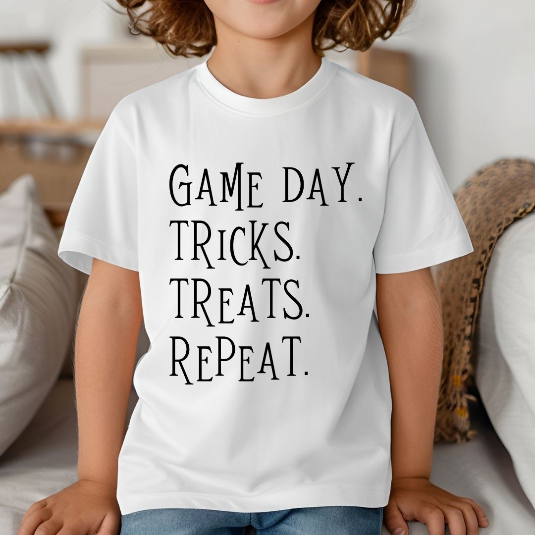 Game Day. Tricks. Treats. Repeat. Kids Tee