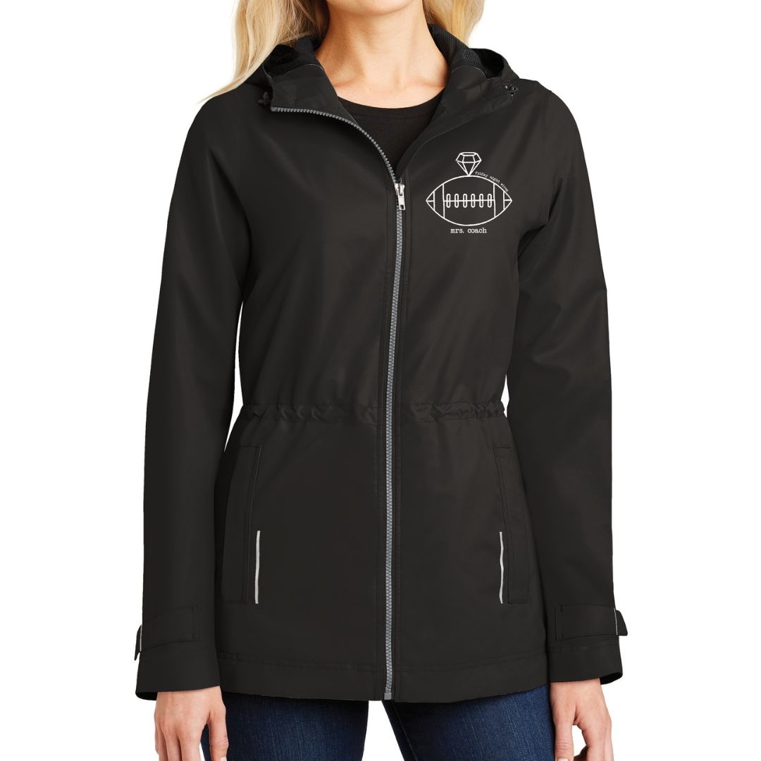 Black Mrs. Coach Football Logo Rain Jacket