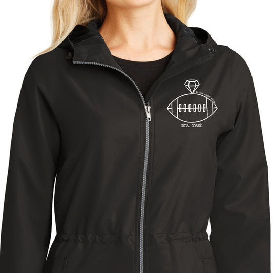 Black Mrs. Coach Football Logo Rain Jacket