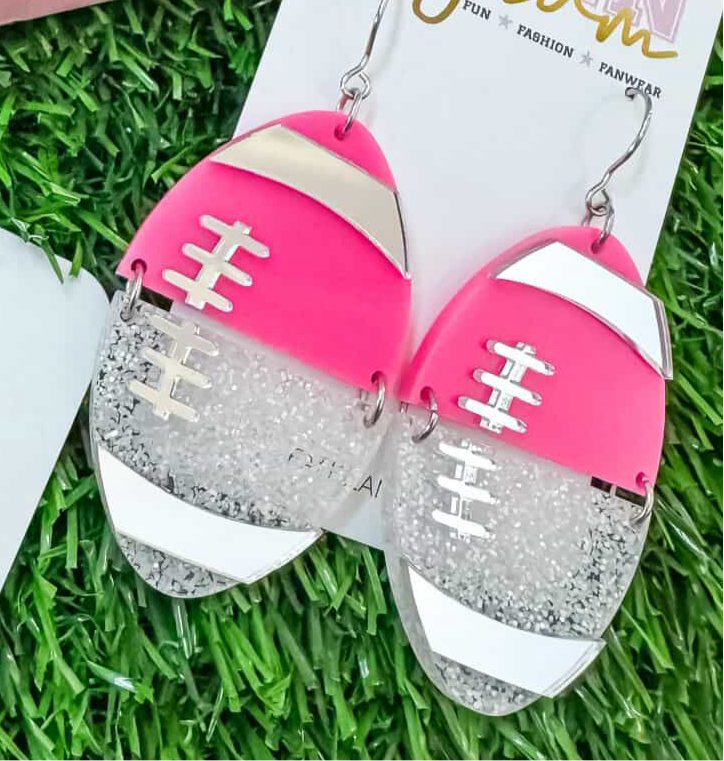 PINK Football Dangle Earrings *from FAN GLAM* (PREORDER)