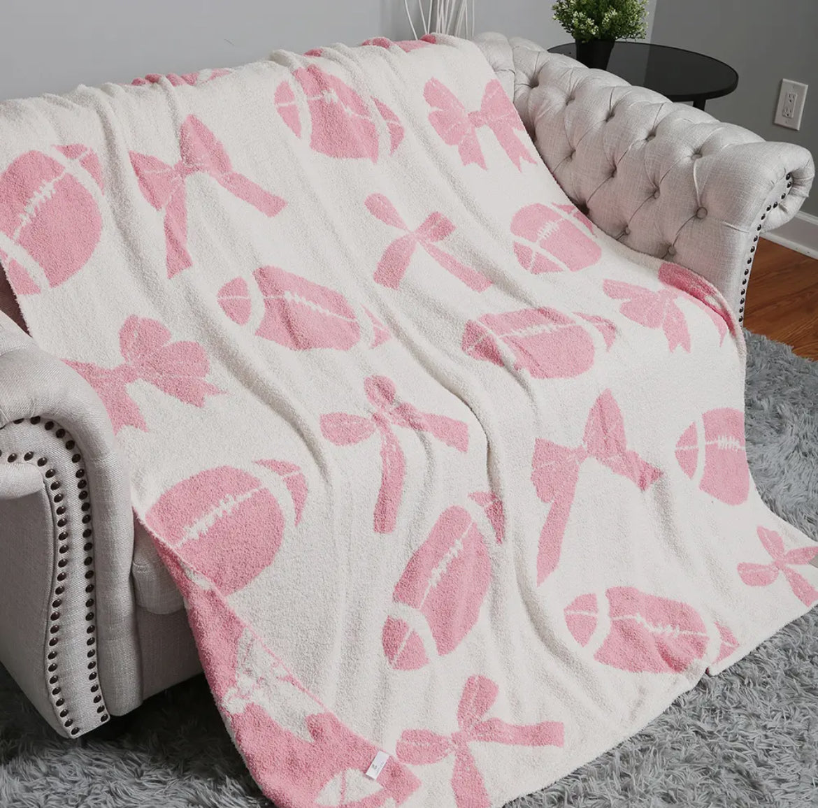 Pink Ribbon Reversible Football Throw Blanket (PREORDER)