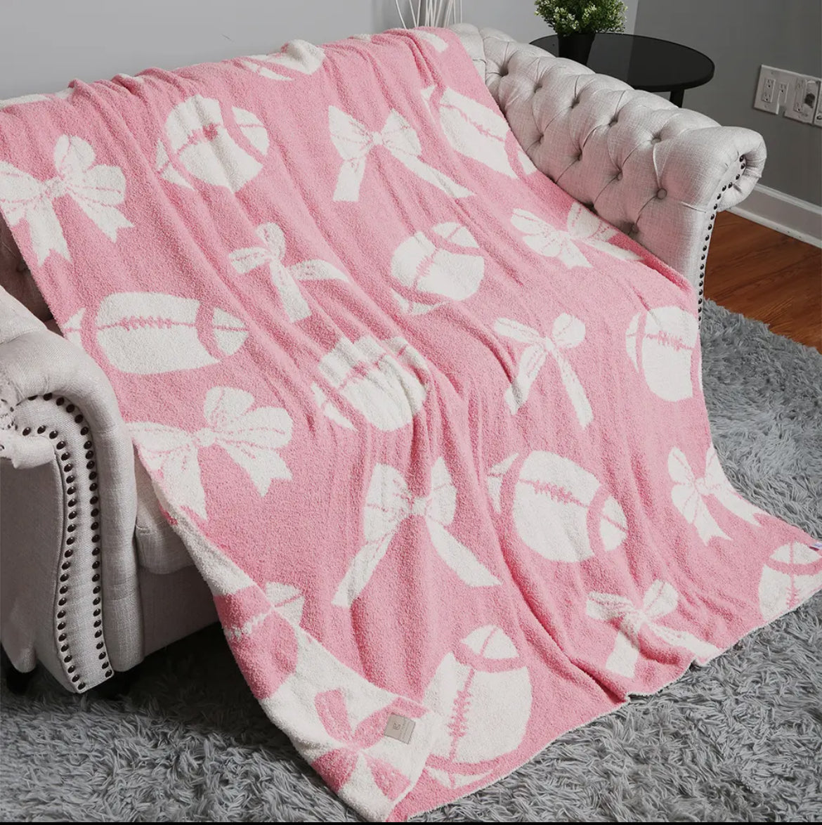 Pink Ribbon Reversible Football Throw Blanket (PREORDER)