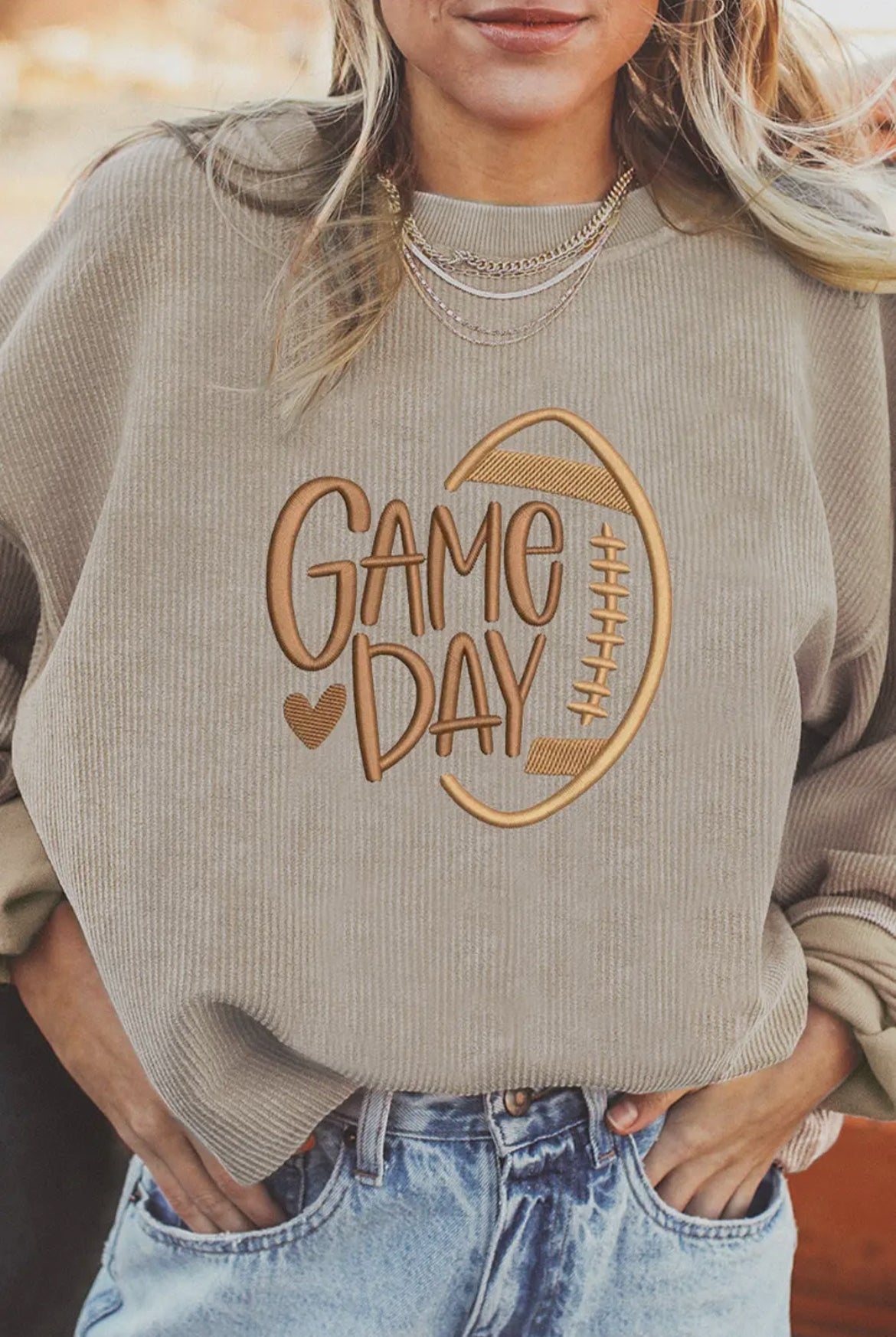 Embroidered Game Day Ribbed Sweatshirt (PREORDER)