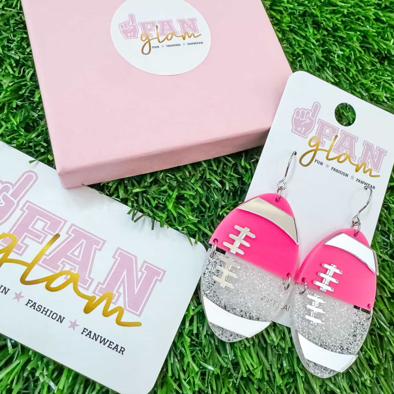 PINK Football Dangle Earrings *from FAN GLAM* (PREORDER)