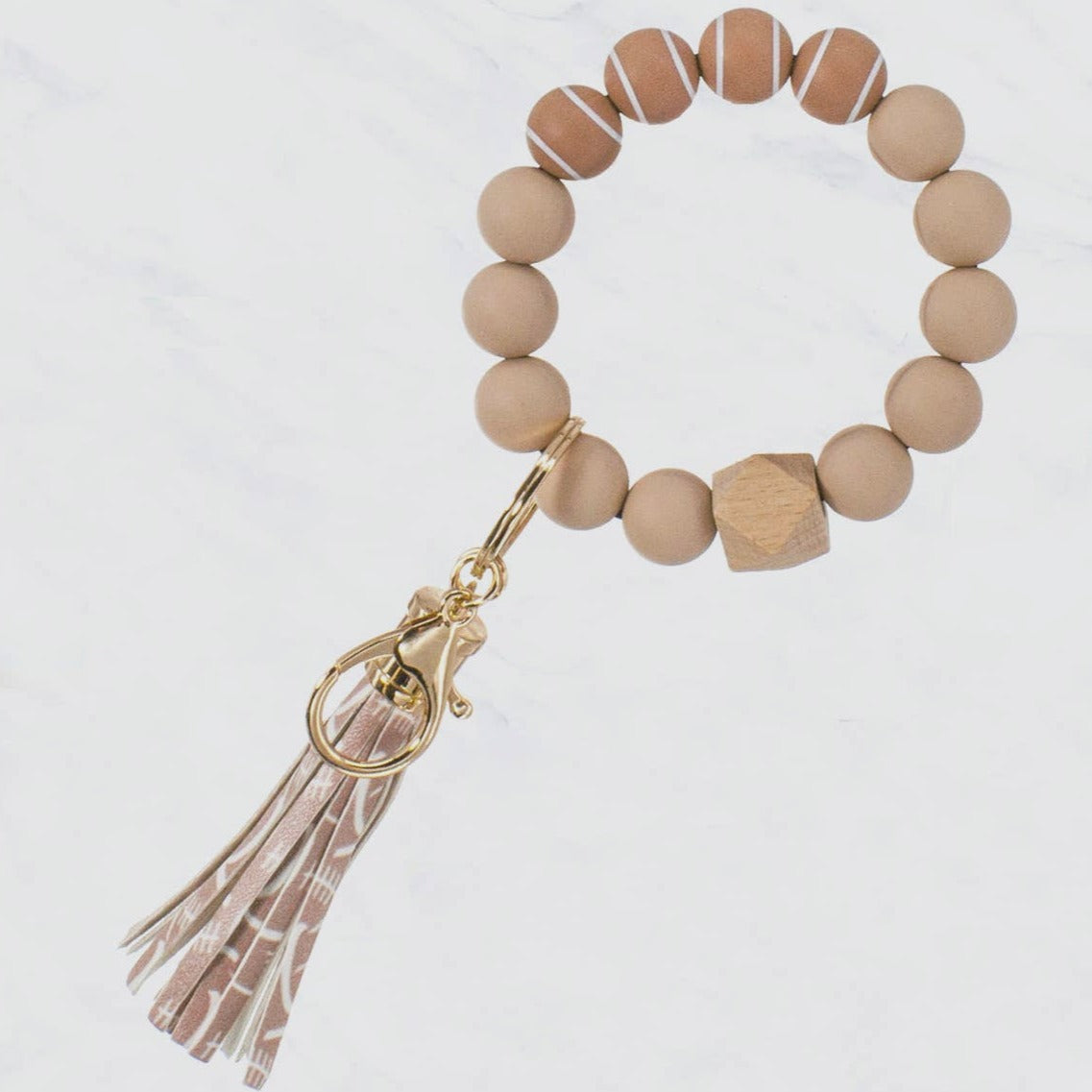 Football Beaded Keychain with Tassel