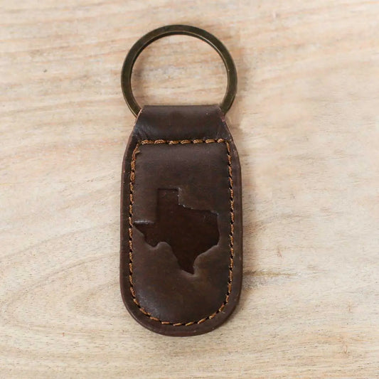 Texas Leather Embossed Keychain Dark Brown