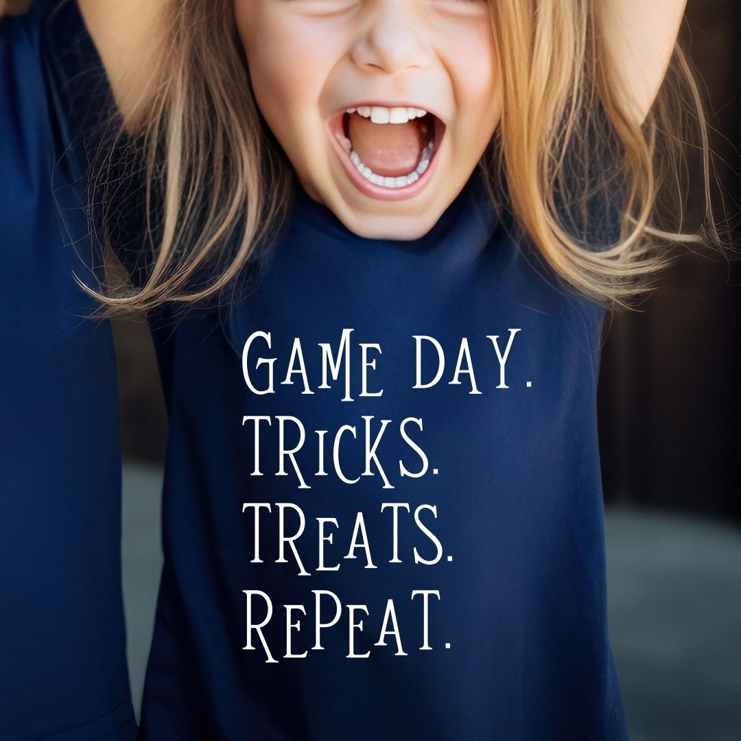 Game Day. Tricks. Treats. Repeat. Kids Tee