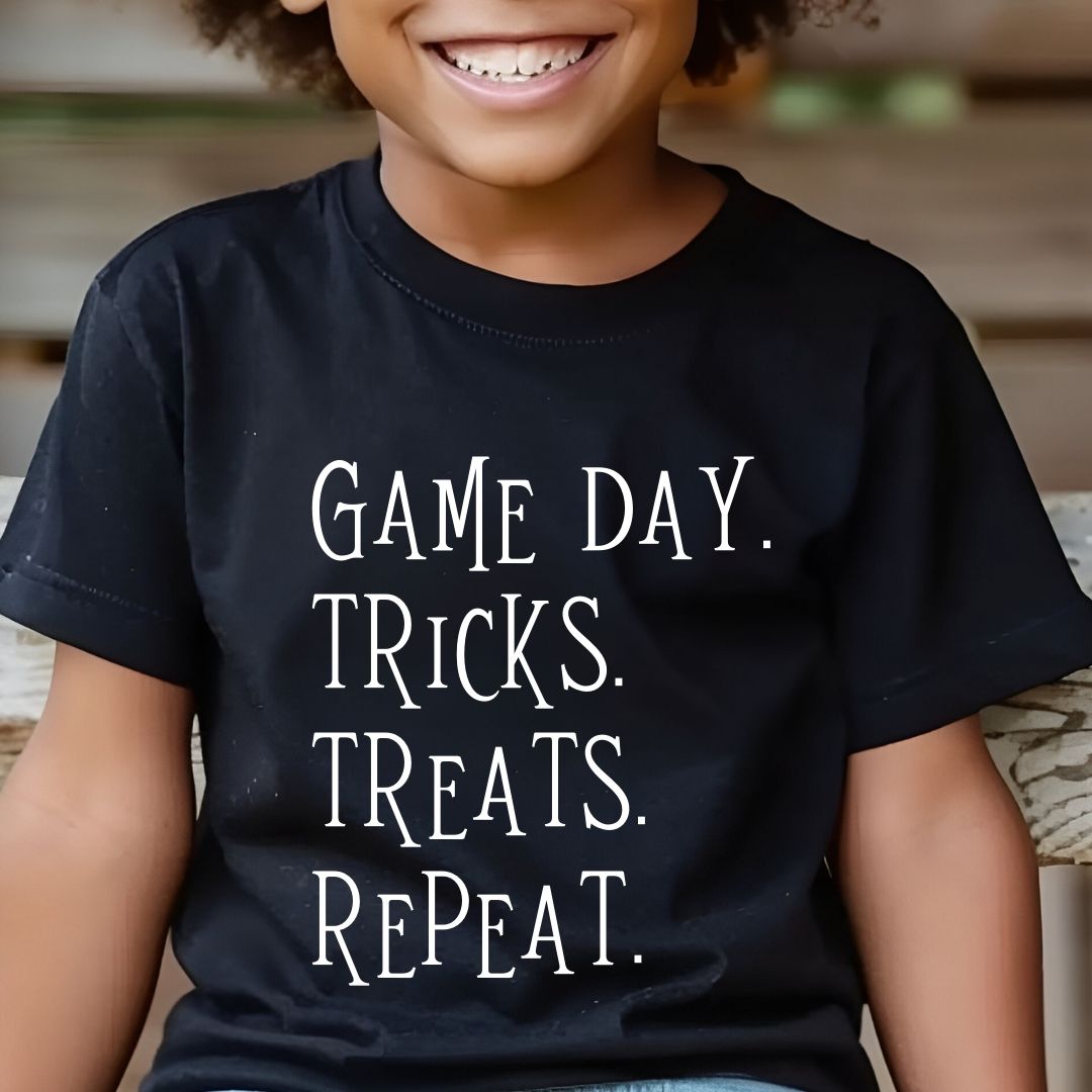 Game Day. Tricks. Treats. Repeat. Kids Tee