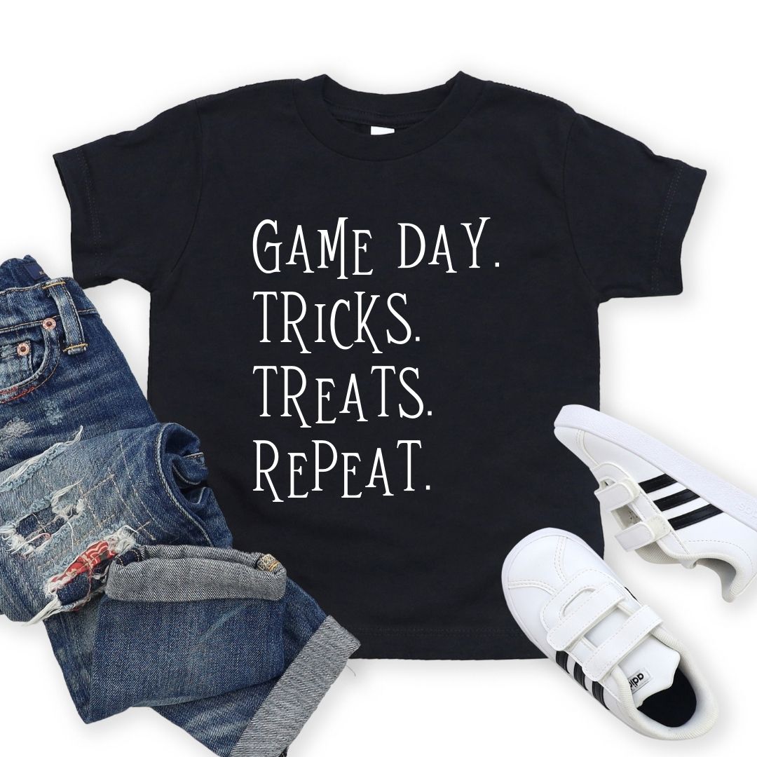 Game Day. Tricks. Treats. Repeat. Kids Tee