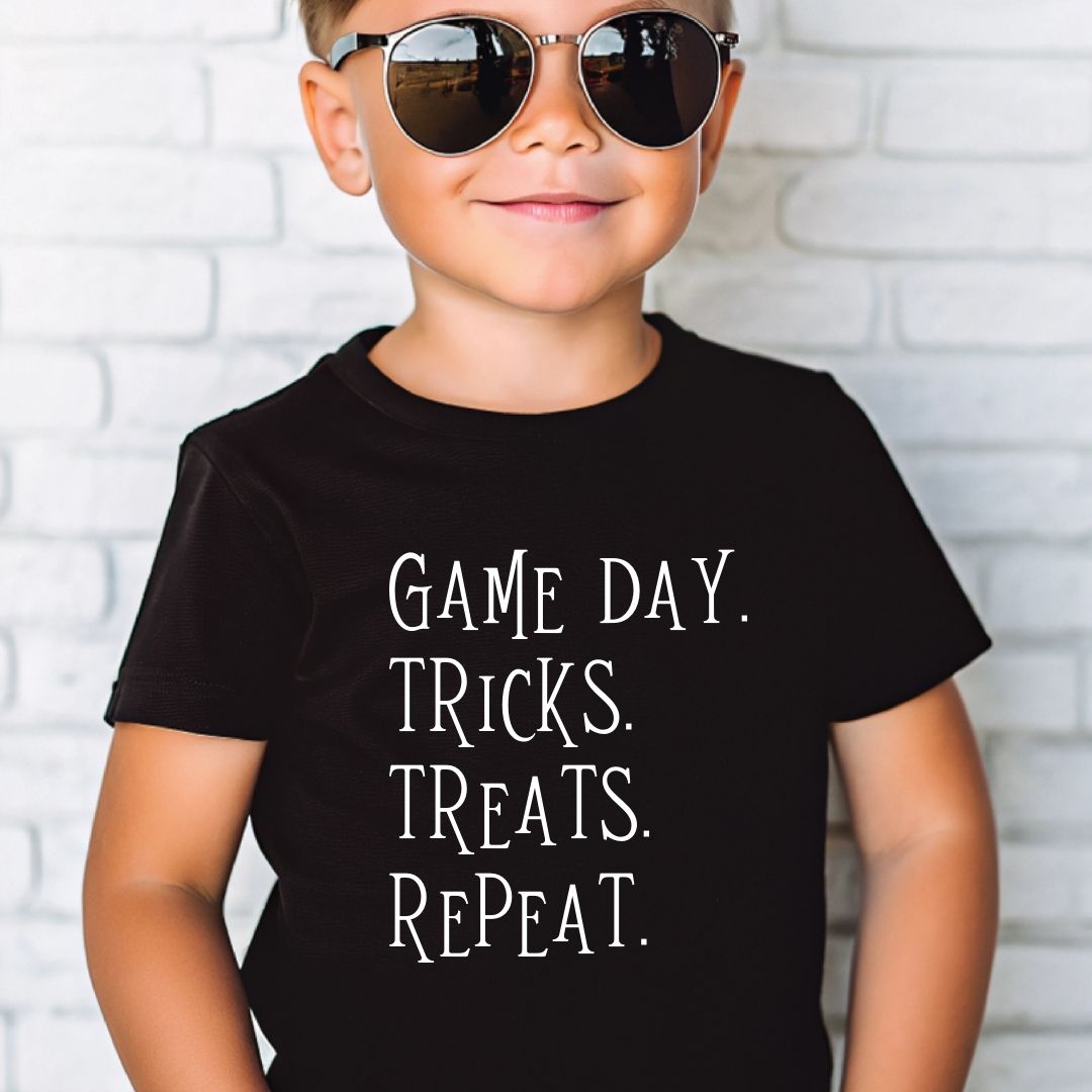 Game Day. Tricks. Treats. Repeat. Kids Tee