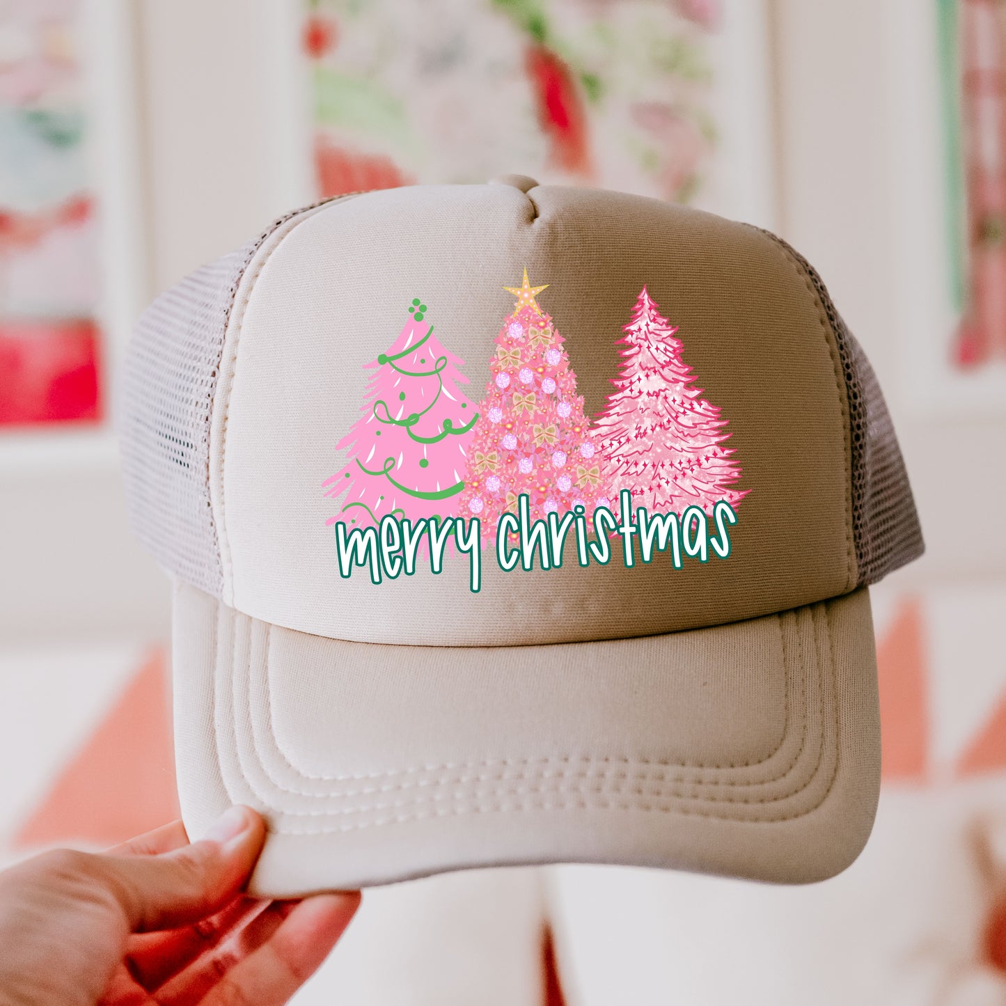 Pink Christmas Tree Trucker Hat