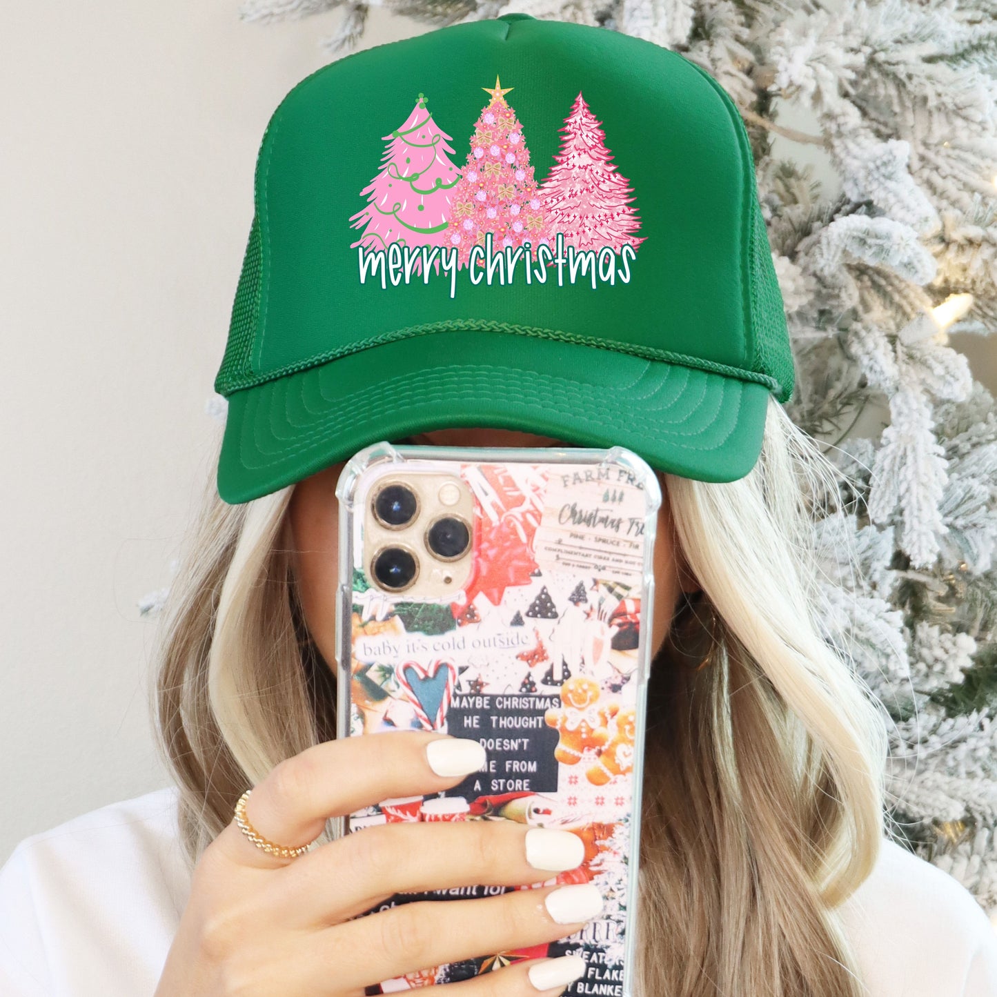 Pink Christmas Tree Trucker Hat