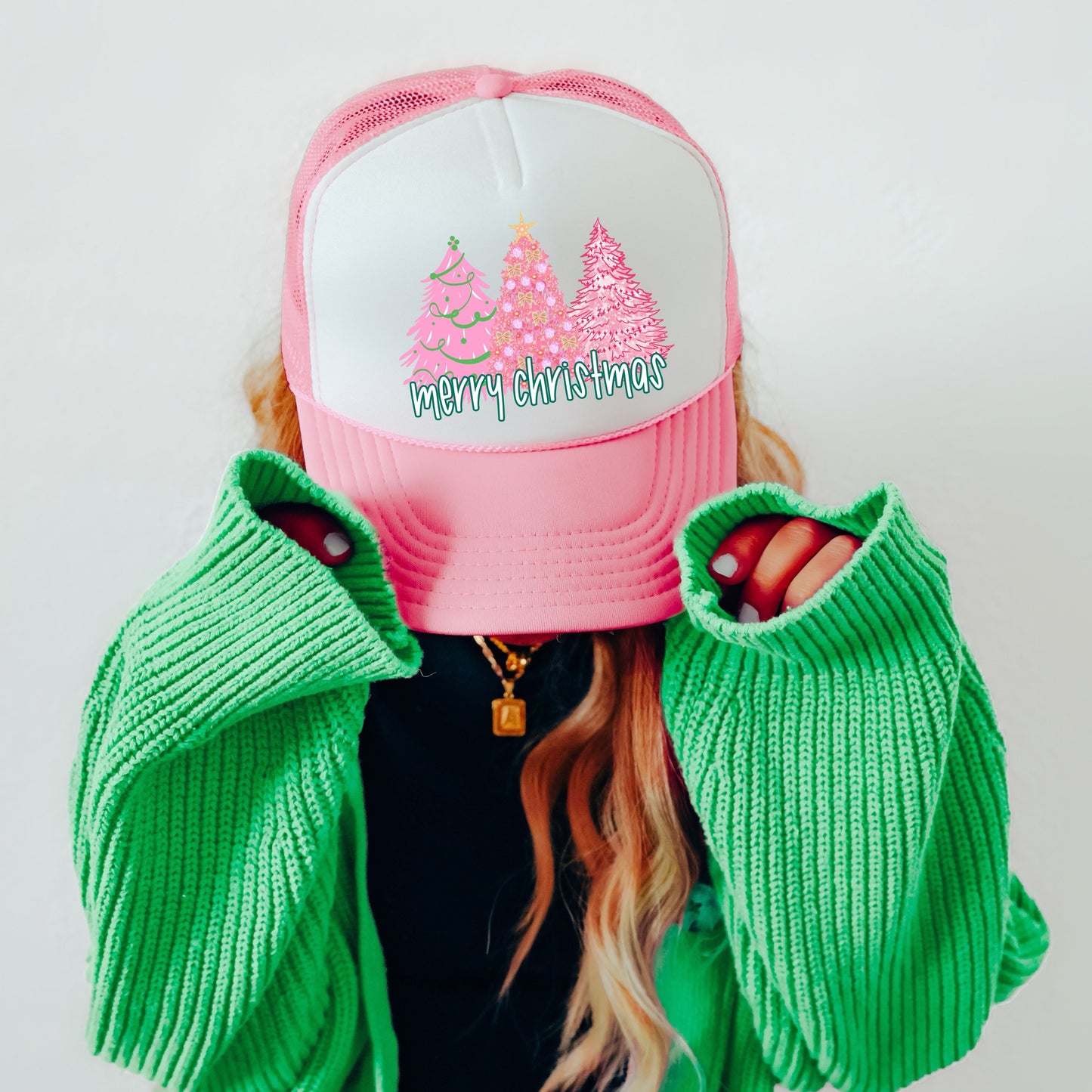 Pink Christmas Tree Trucker Hat