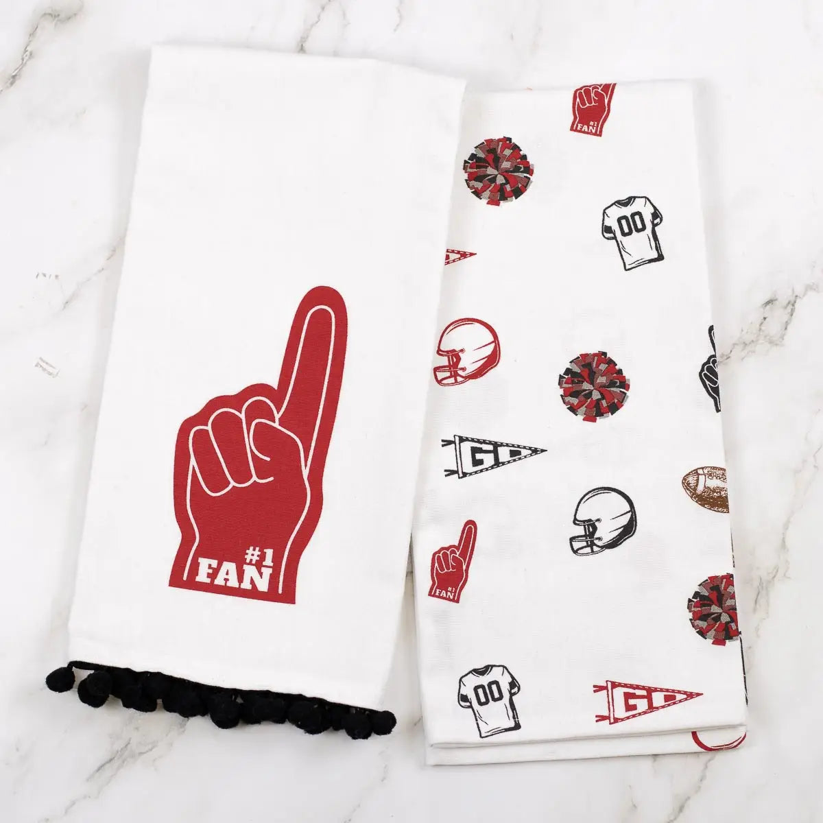 Football Fan Hand Towels -  Set of 2 (red/black)