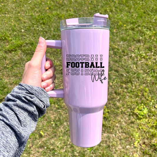 Football Wife 40 oz Tumbler (4 Cup Colors, Choose your Phrase)