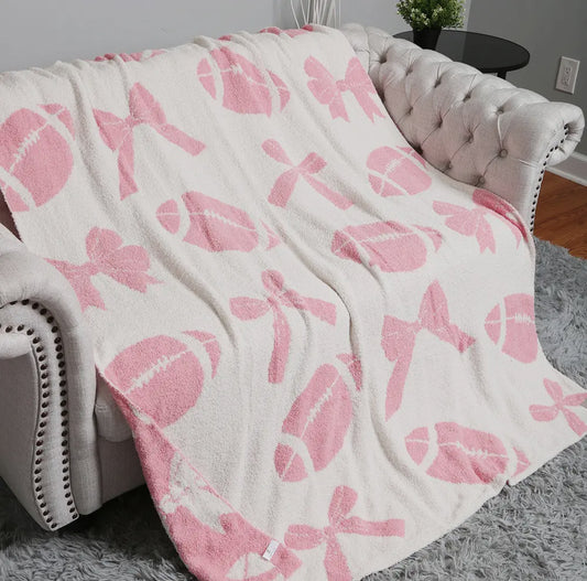 Pink Ribbon Reversible Football Throw Blanket (PREORDER)