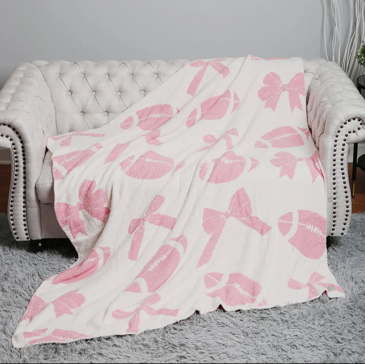Pink Ribbon Reversible Football Throw Blanket (PREORDER)