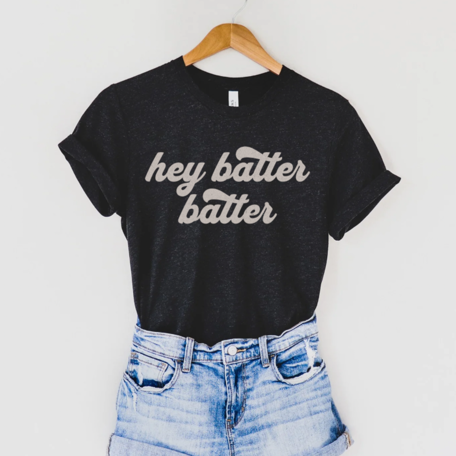 Hey Batter Batter Black Heather Tee