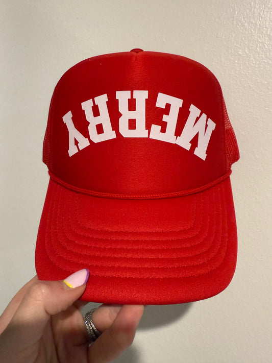 Red MERRY Hat (slightly off center)