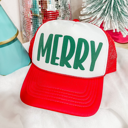 MERRY Christmas Puff Trucker Hat