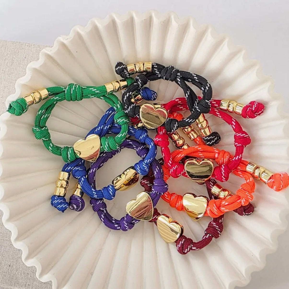 School Color Knotty Cord Heart Bracelet