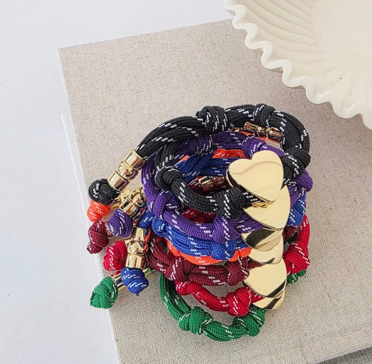 School Color Knotty Cord Heart Bracelet