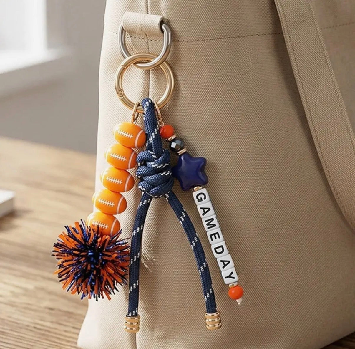 Game Day Pom Knot Keychain Bag Charm