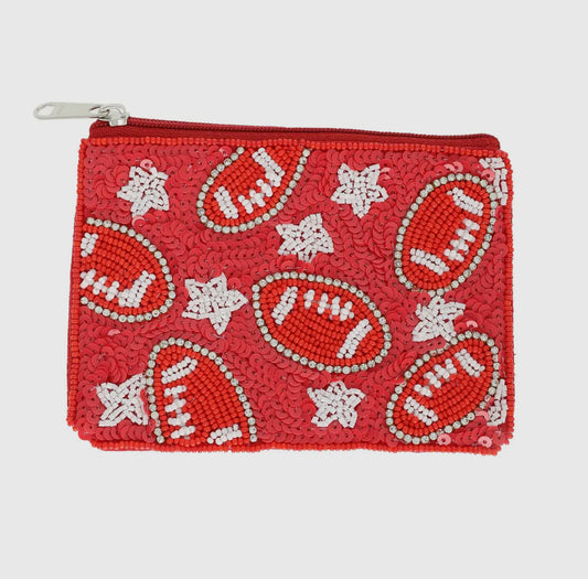 Red Football Beaded Coin Purse