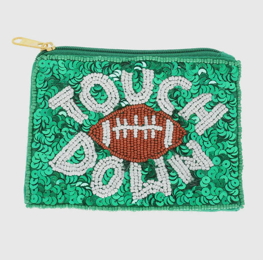 Green Football Beaded Coin Purse