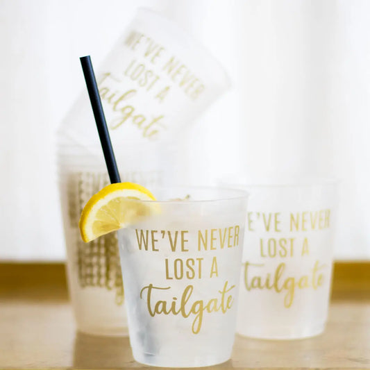 We've Never Lost A Tailgate Party Cups Frosted/Gold 16oz - SET OF 10